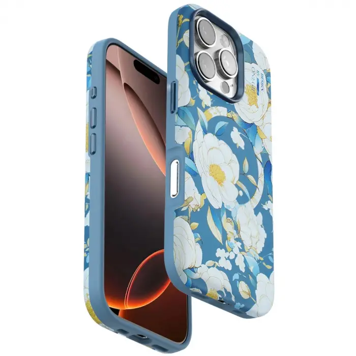 Onegif Apple İphone 16 Pro Flower Series Magsafe Kapak - Mavi