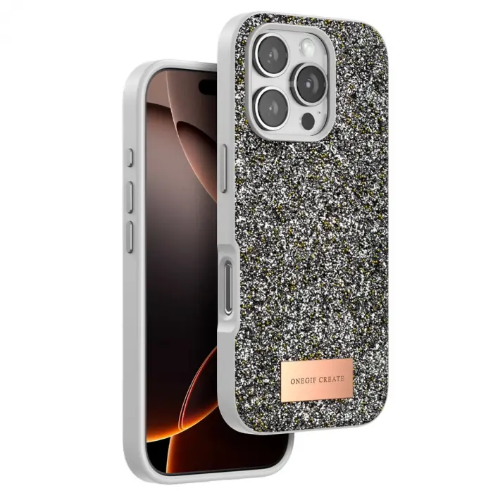 Onegif Apple İphone 16 Pro Max Bright Simli Kapak - Gümüş