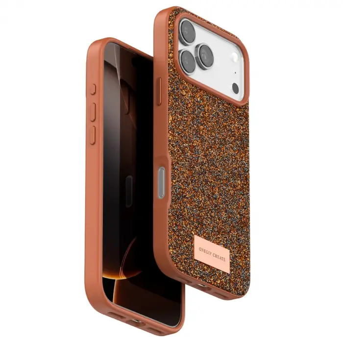 Onegif Apple İphone 17 Pro Max Bright Simli Kapak - Turuncu