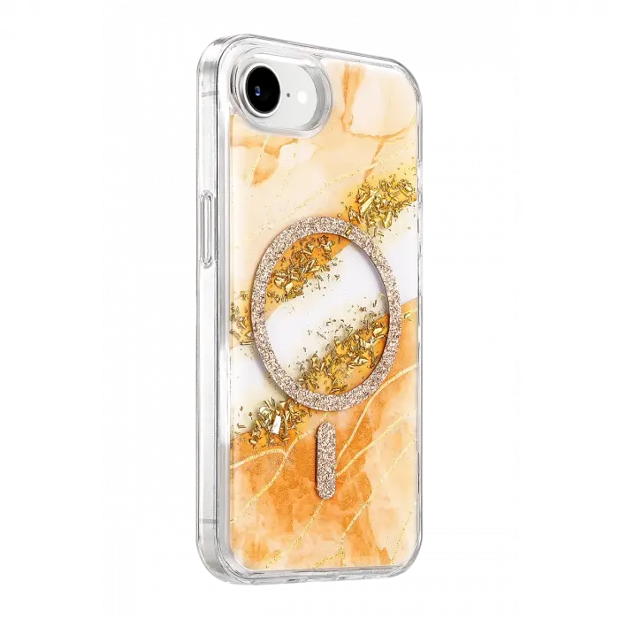 Onegif Apple İphone 17e Lotus Simli Magsafe Kapak - Turuncu