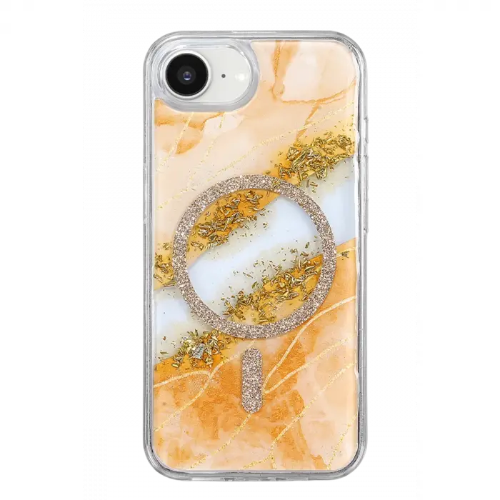 Onegif Apple İphone 17e Lotus Simli Magsafe Kapak - Turuncu
