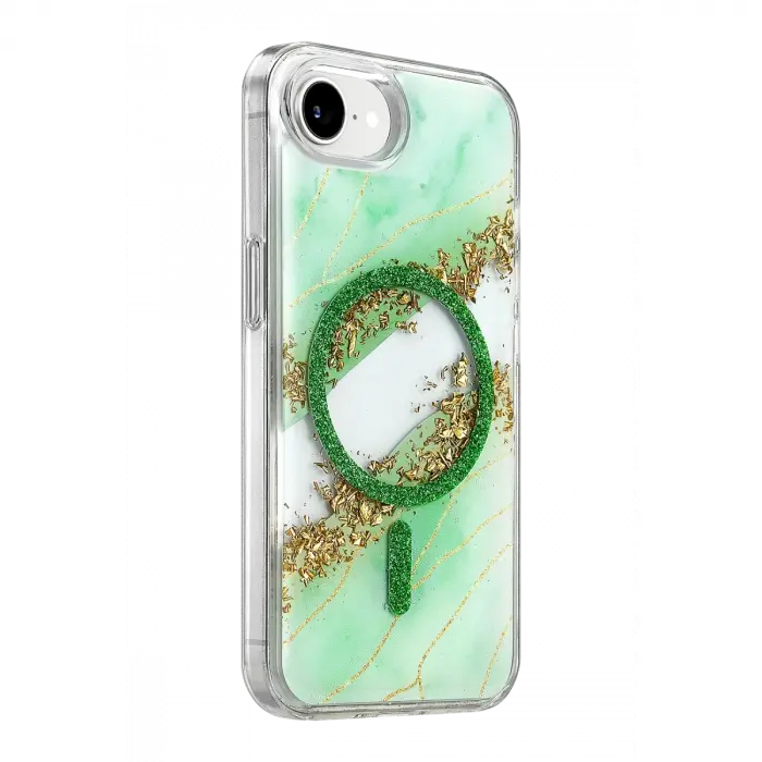 Onegif Apple İphone 17e Lotus Simli Magsafe Kapak - Yeşil