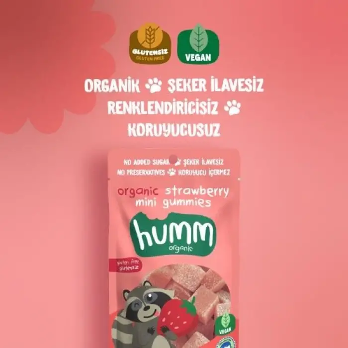 Organik Çilekli Glutensiz Vegan Mini Küpler 30 Gr