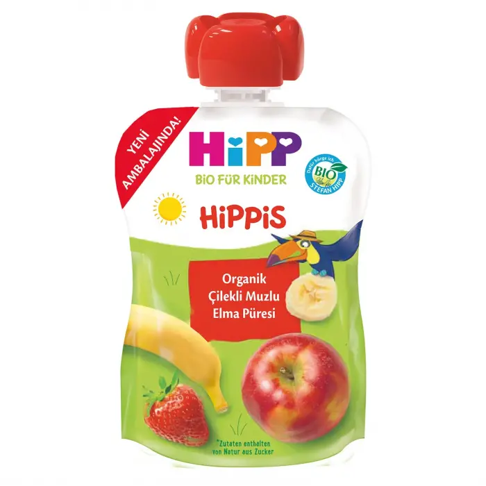 Organik Çilekli Muzlu Elmalı Meyve Püresi 100 Gr