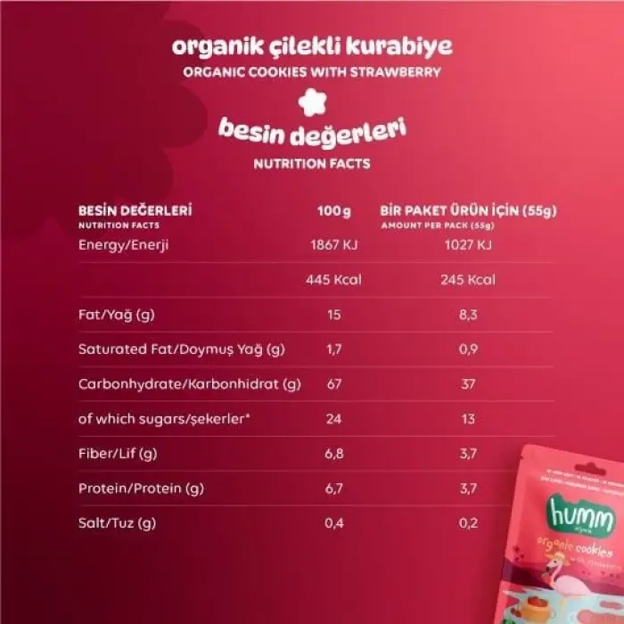 Organik Vegan Çilekli Kurabiye 55 Gr