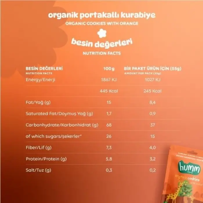 Organik Vegan Portakallı Kurabiye 55 Gr