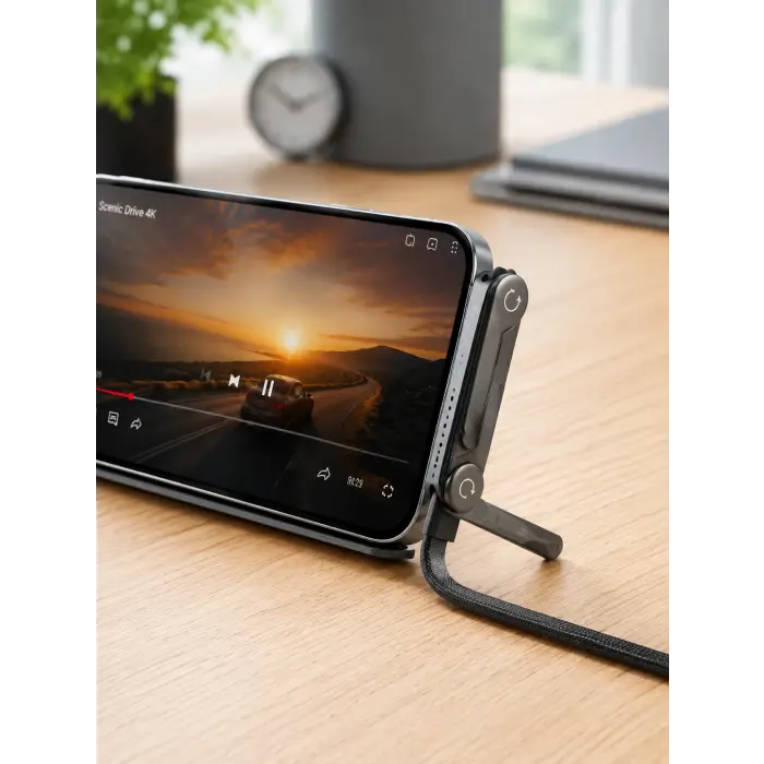 Örgülü 240W Type-C Katlanabilir Telefon Standlı Şarj Kablosu