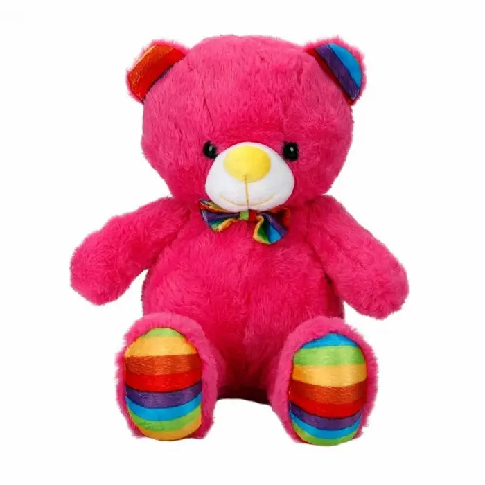 Oturan Kurdeleli Renkli Peluş Ayı 30 cm - Stokta Olan Renk Gönderilir