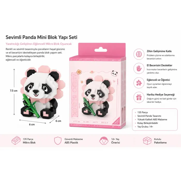 OTURAN SEVİMLİ ÇİÇEK PANDA 350 PARÇA BLOCK OYUNCAK