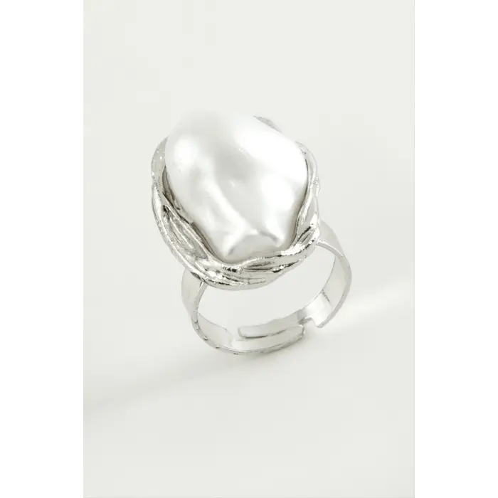 Oval İnci Metal Yüzük
