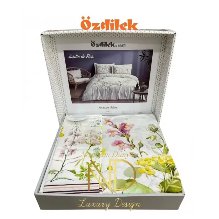 Özdilek Çift Kişilik Ranforce Nevresim Takımı Jardin De Flor Beyaz