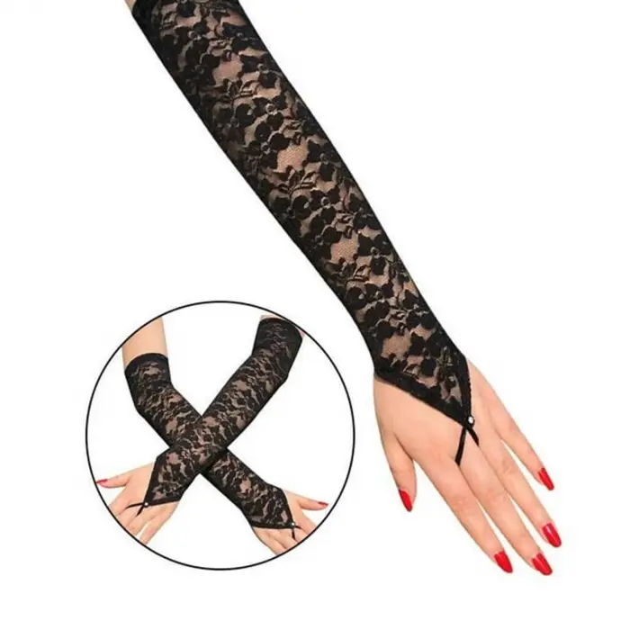 Parmak Askılı Zarif Gece Şıklığı Dantel Eldiven 40 Cm Bx40