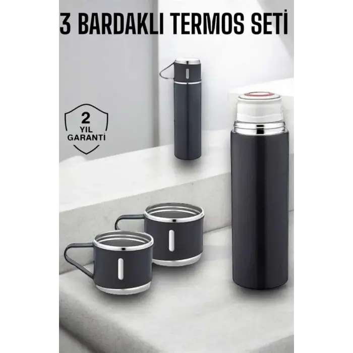 Paslanmaz Çelik 3’lü Termos Seti Vakumlu ve 8 Saat Isı Koruma