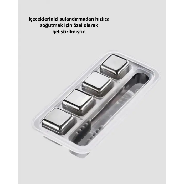 Paslanmaz Çelik Metal Buz Küpü Seti Sulandırmadan Soğutma ve Klips Dahil