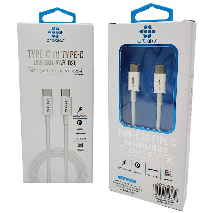 PD 60W(20V/3.4A) TYPE-C To TYPE-C Usb Şarj Kablosu VTX-073