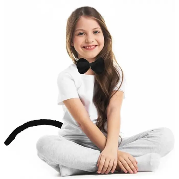 Peluş Siyah Renk Kuyruk Ve Papyon Yetişkin Çocuk Uyumlu Bx40