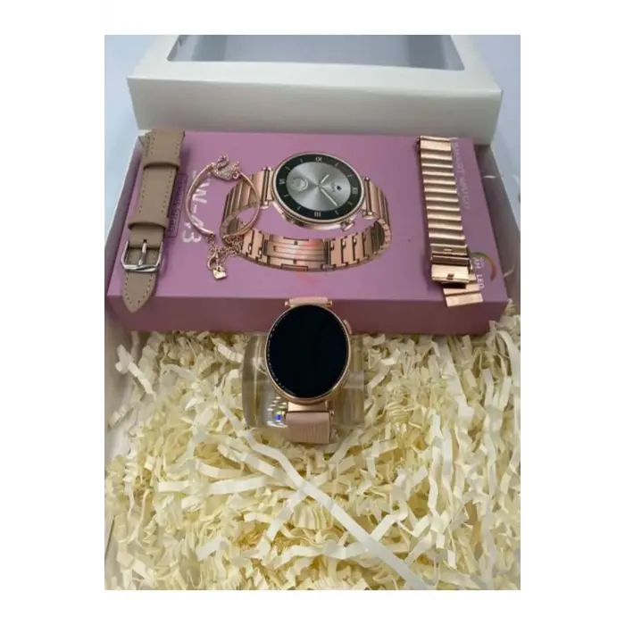 Pembe Rose Gold Kasa ve Silikon Kordonlu Kadınlar İçin Akıllı Saat, AMOLED Ekran ve NFC Özellikli