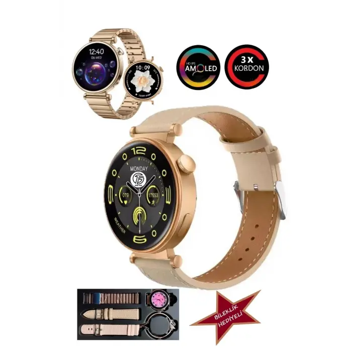 Pembe Rose Gold Kasa ve Silikon Kordonlu Kadınlar İçin Akıllı Saat, AMOLED Ekran ve NFC Özellikli