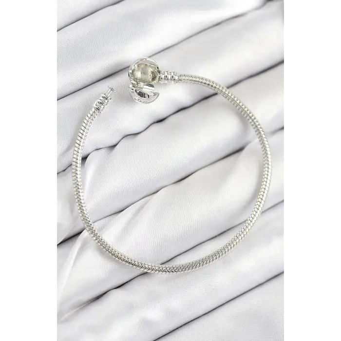 Pirinç Charm Topcuk Model Gümüş Renk Kadın Bileklik 5886