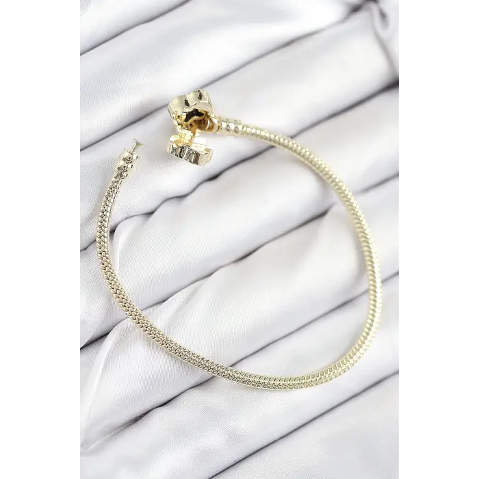 Pirinç Charm Zirkon Taşlı Yonca Model Gold Renk Kadın Bileklik 5886