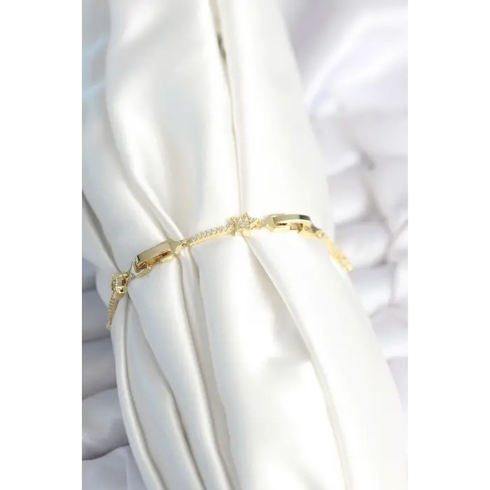 Pirinç Gold Renk Halley Yıldız Model Kadın Bileklik 5886