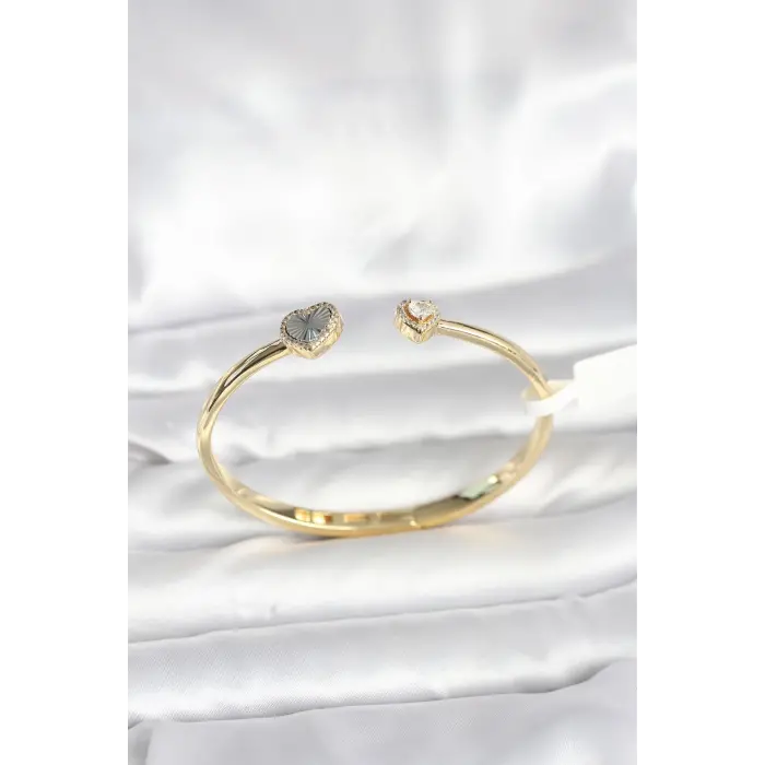 Pirinç Gold Renk Kalpli Model Kadın Kelepçe Bileklik