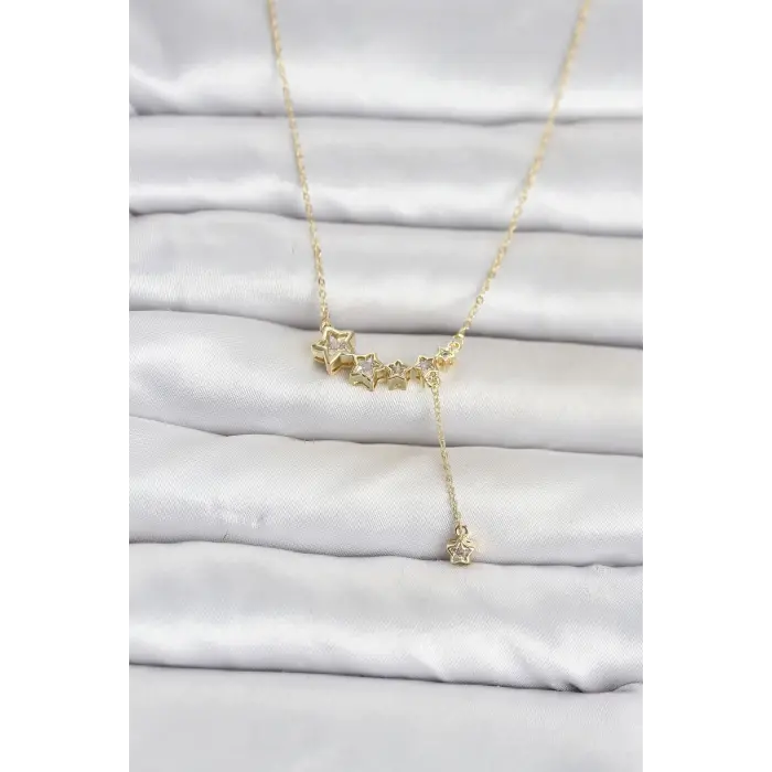 Pirinç Gold Renk Minimal Sallantılı Yıldız Model Kadın Kolye
