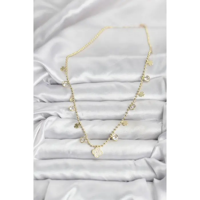 Pirinç Gold Renk Yonca Model Kadın Kolye 5886
