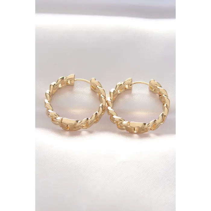 Pirinç Gold Renk Zincir Model Halka Küpe