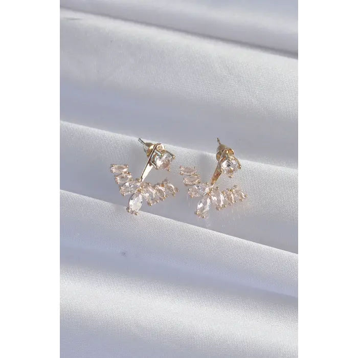 Pirinç Gold Renk Zirkon Taşlı V Model Küpe 5886