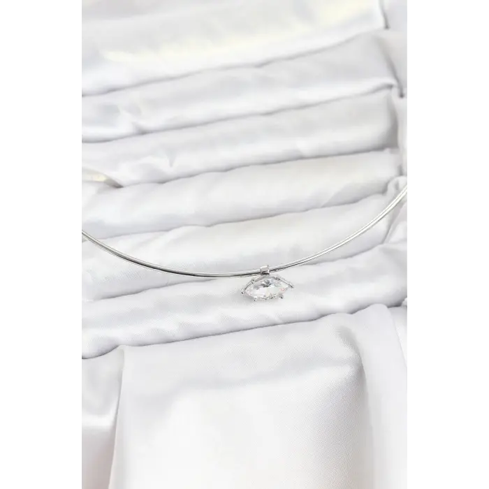 Pirinç Gümüş Renk Choker Model Zirkon Taşlı Kadın Kolye 5886