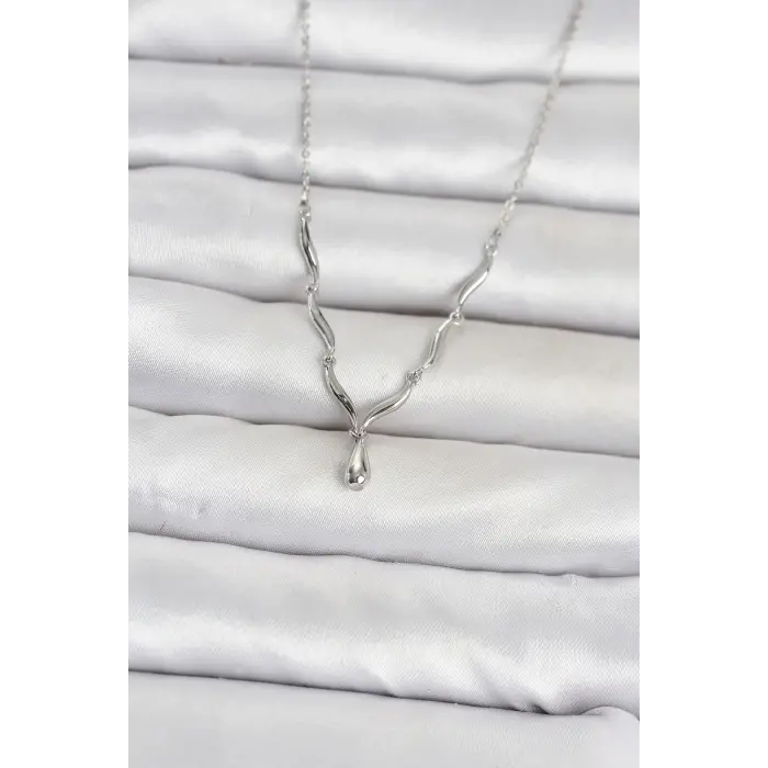 Pirinç Gümüş Renk Damla Model Kadın Kolye