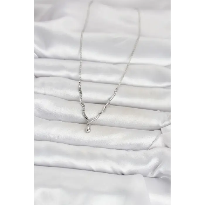 Pirinç Gümüş Renk Damla Model Kadın Kolye