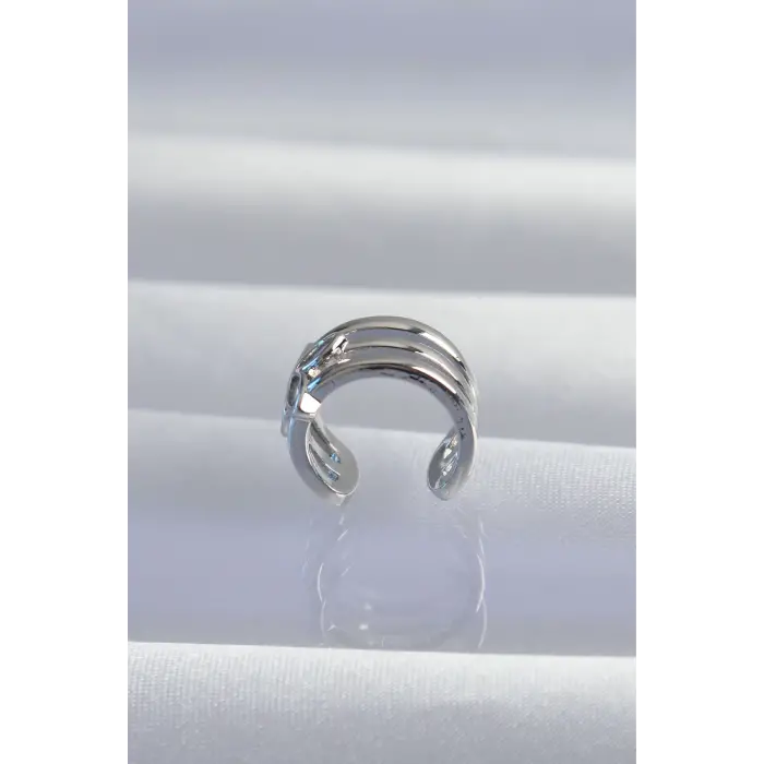 Pirinç Gümüş Renk Yonca Earcuff Küpe 5886
