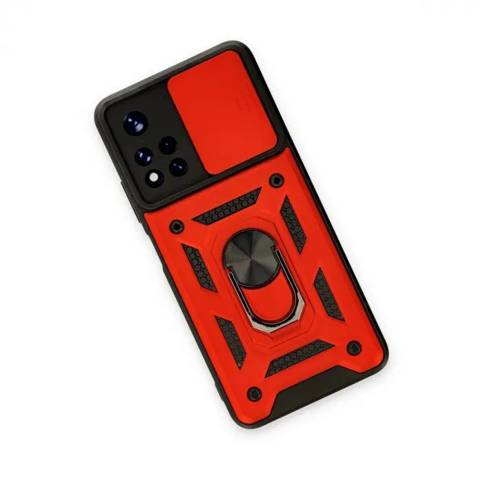 Po M4 Pro 5g Kılıf Pars Lens Yüzüklü  - Kırmızı