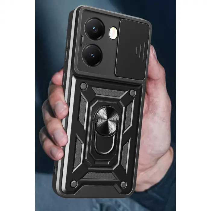Po X7 Pro Kılıf Pars Lens Yüzüklü  - Siyah