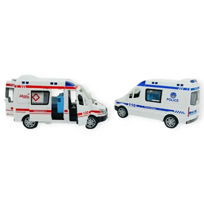 Polis Ambulans Arabası Işıklı Sesli Sürtmeli Plastik 2li Set 15cm - 1 ADET