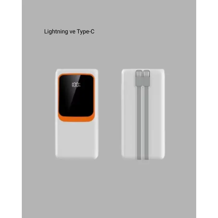 Powerbank 10000 mAh – Çift USB Çıkışlı, Type-C Girişli, Şık Beyaz Tasarım