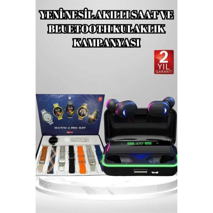Powerbank Bluetooth Kulaklık Ve Akıllı Saat 7 Kordonlu Metal Kordon Plastik Kordon