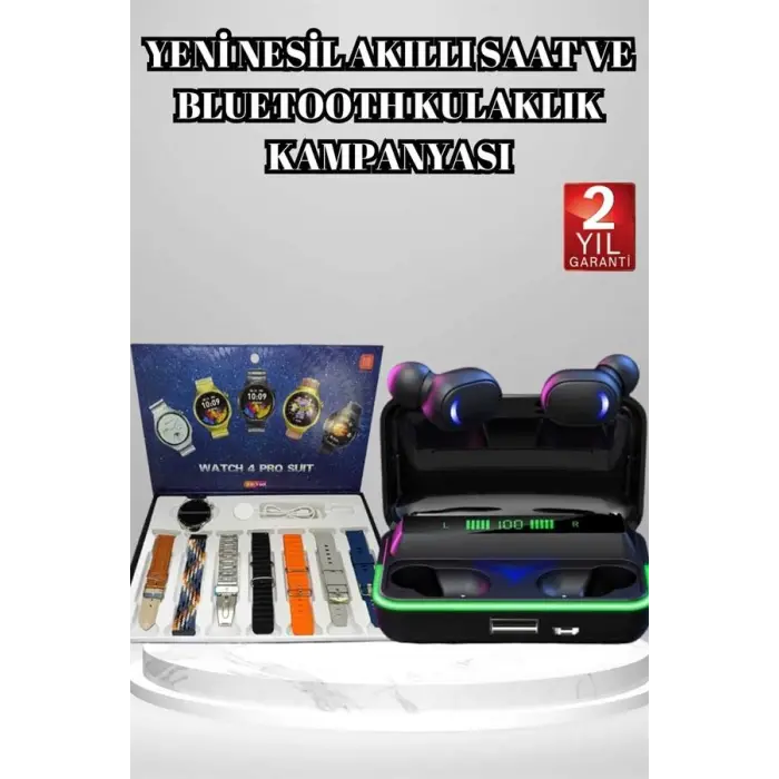 Powerbank Bluetooth Kulaklık Ve Akıllı Saat 7 Kordonlu Metal Kordon Plastik Kordon