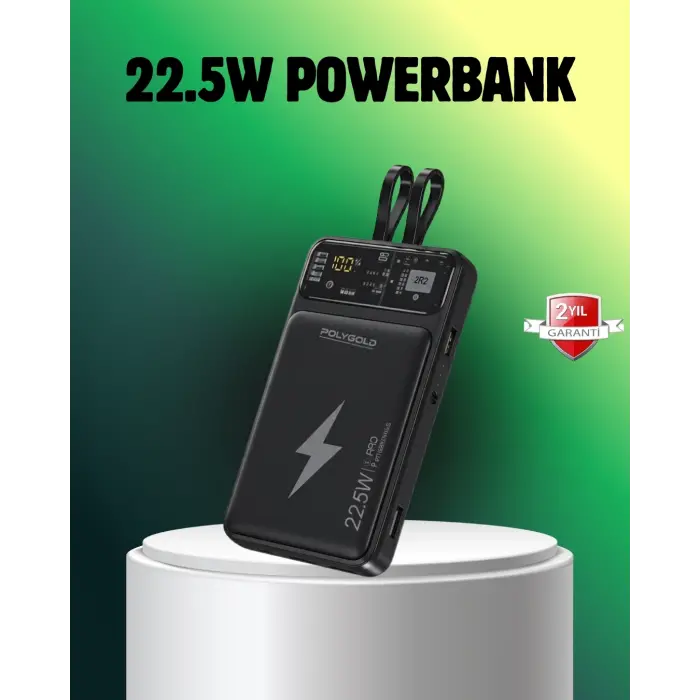 Powerbank Dahili Ekranlı 10000 mAh Çift Kablolu