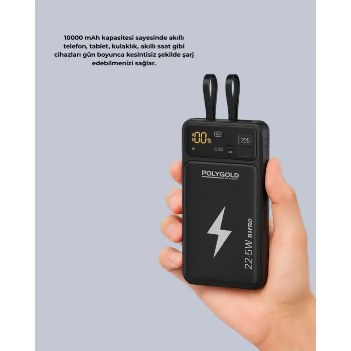 Powerbank Dahili Ekranlı 10000 mAh Çift Kablolu Yeni Nesil
