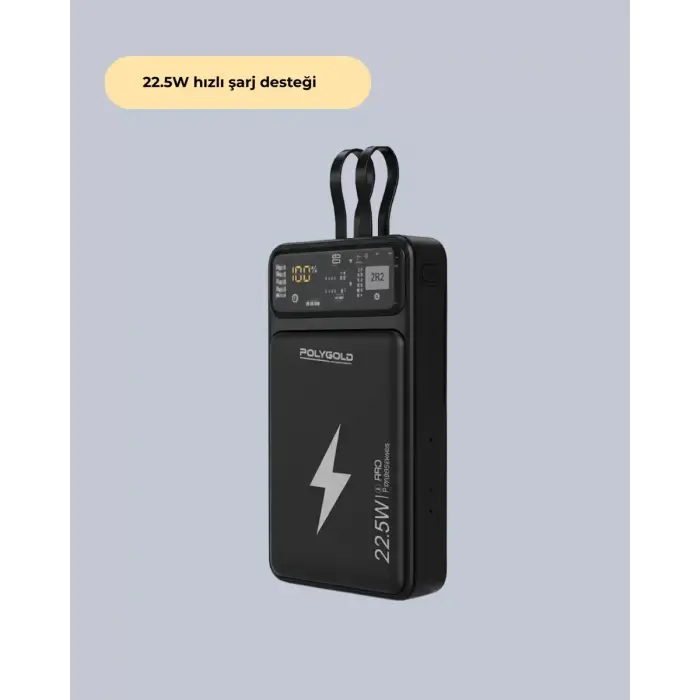 Powerbank Dahili Ekranlı 10000 mAh Çift Kablolu Yeni Nesil