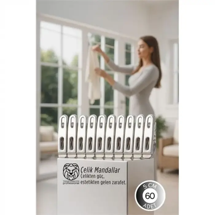 Premium Çelik Mandal Seti - 60lı Elite Seri, Endüstriyel Mukavemetli Çamaşır Mandalı 722780