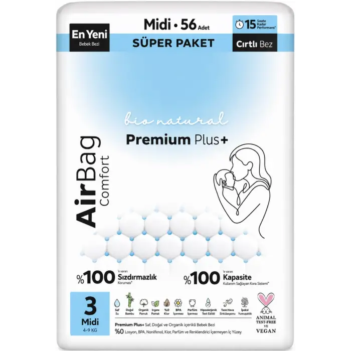 Premium Plus Airbag Comfort Bebek Bezi 3 Beden 56 Adet