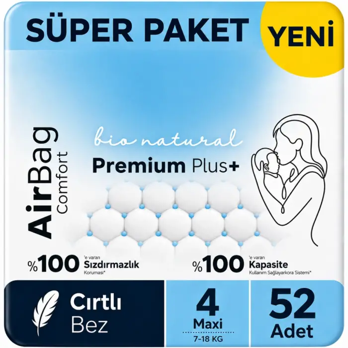 Premium Plus Airbag Comfort Bebek Bezi 4 Beden 52 Adet