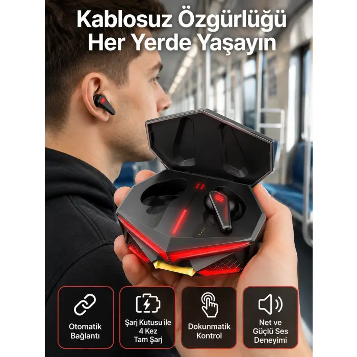 Profesyonel TWS Işıklı Kablosuz Bluetooth Kulaklık Oyuncu Kulaklığı