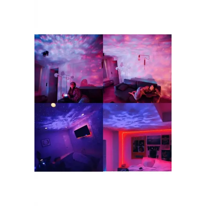 Projektör Özellikli Bluetooth Hoparlör ve RGB LED Işıklı Gece Lambası, Siyah Renk