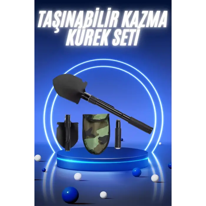Pusulalı Katlanabilir Kazma Kürek Kamp Seti Kamp Küreği Portatif Çantalı