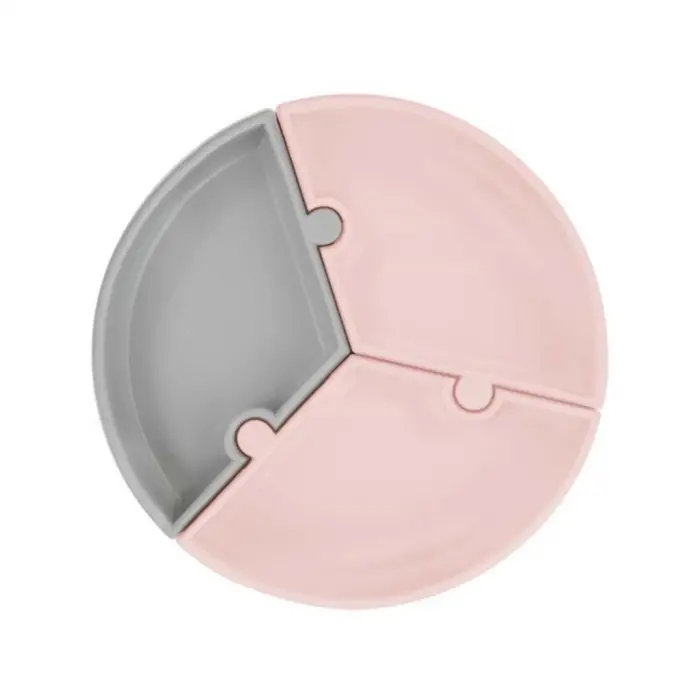  Puzzle Vakum Tabanlı Silikon Tabak Pinky Pink / Powder Grey
